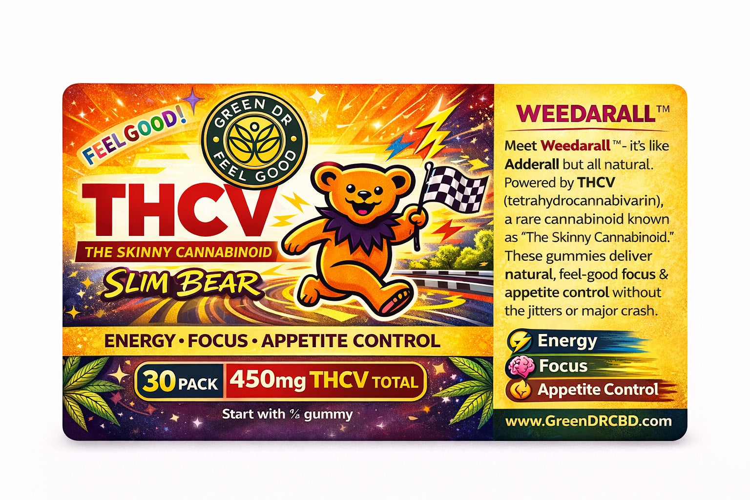 THCV Weight Loss Gummies For Energy Focus and Appetite Control Green DR CBD