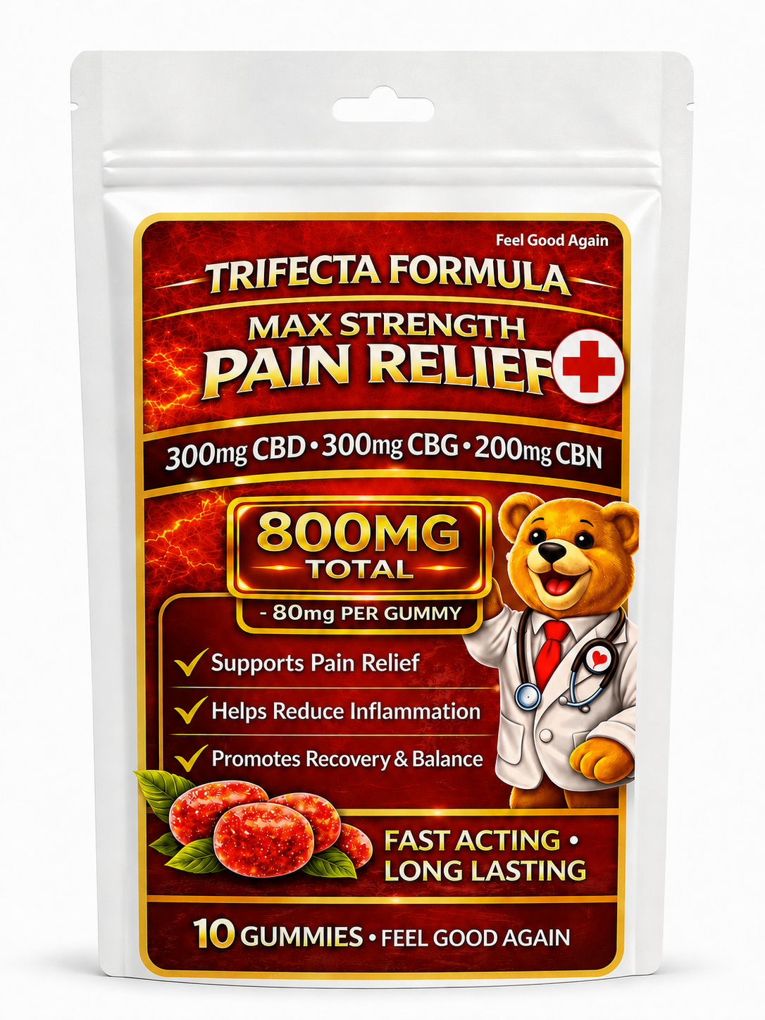 CBD Pain Relief Gummies – Trifecta (CBD + CBG + CBN) | High Potency Green DR