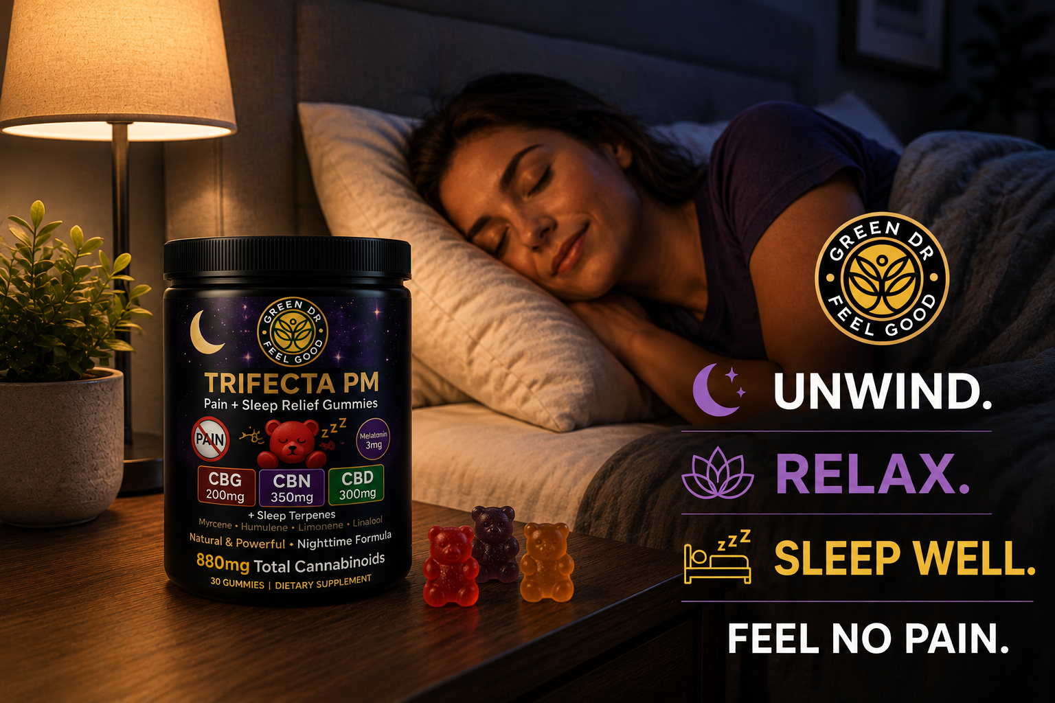 Trifecta PM Pain & Sleep Gummies | CBD, CBG, CBN + Melatonin | Green DR - The Original Green DR CBD