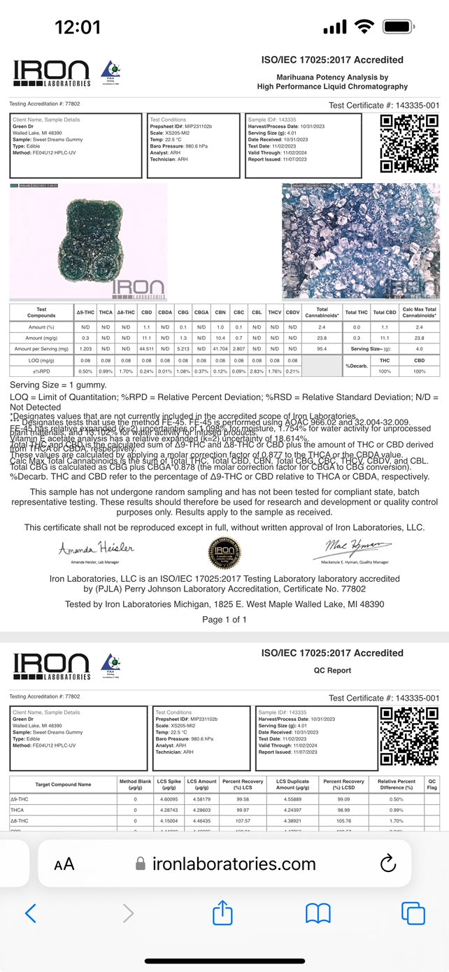 CBN/CBD Sleep Sweet Dream Gummy Bears - The Original Green DR CBD