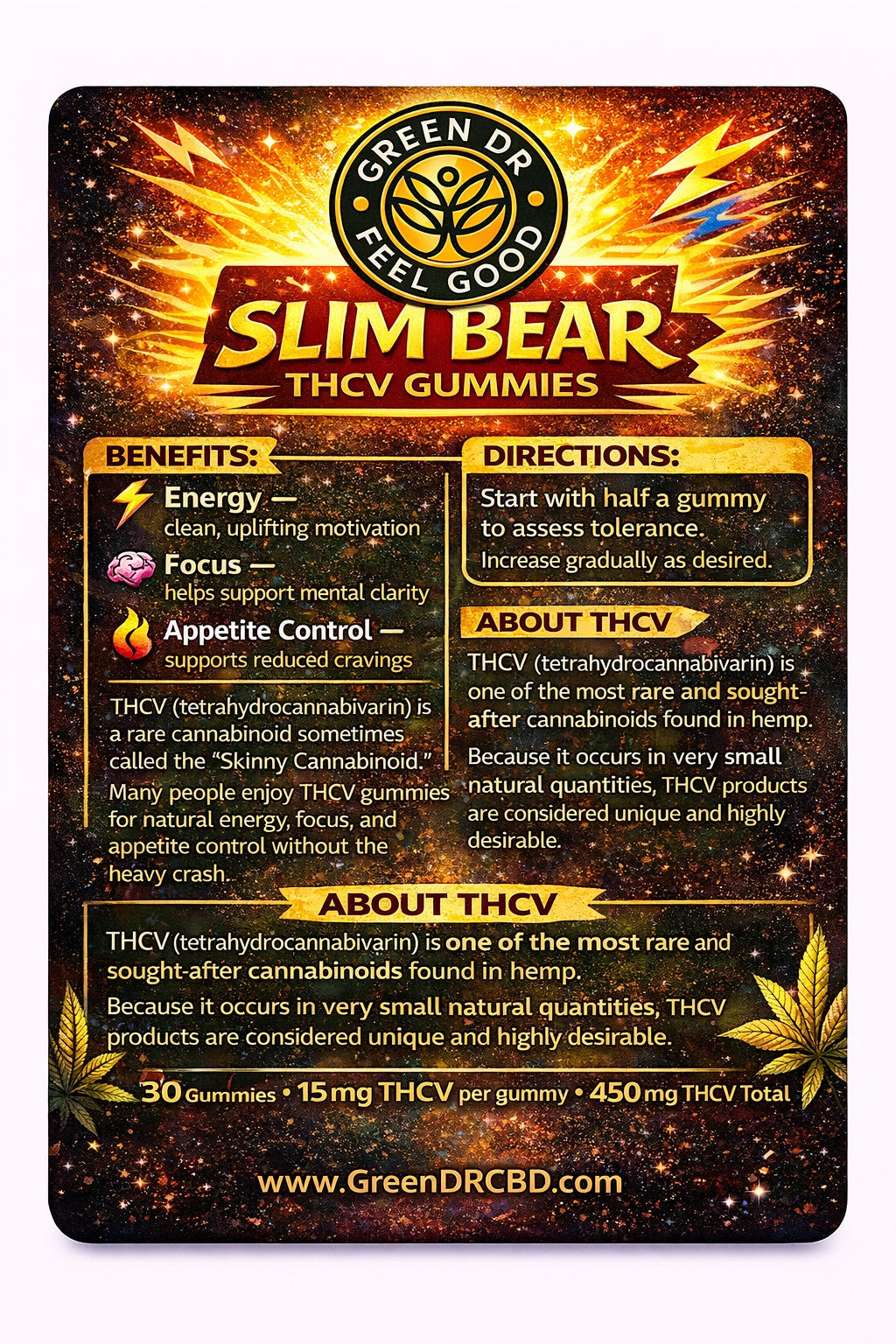 Green DR CBD THCV Reduce Cravings Weight Loss Gummies For Energy Focus and Appetite Control