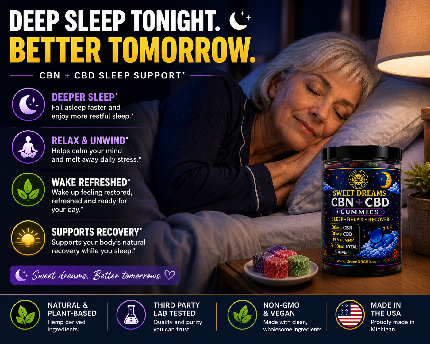 CBN + CBD Sweet Dreams Gummies - Deep, Restorative Sleep Support