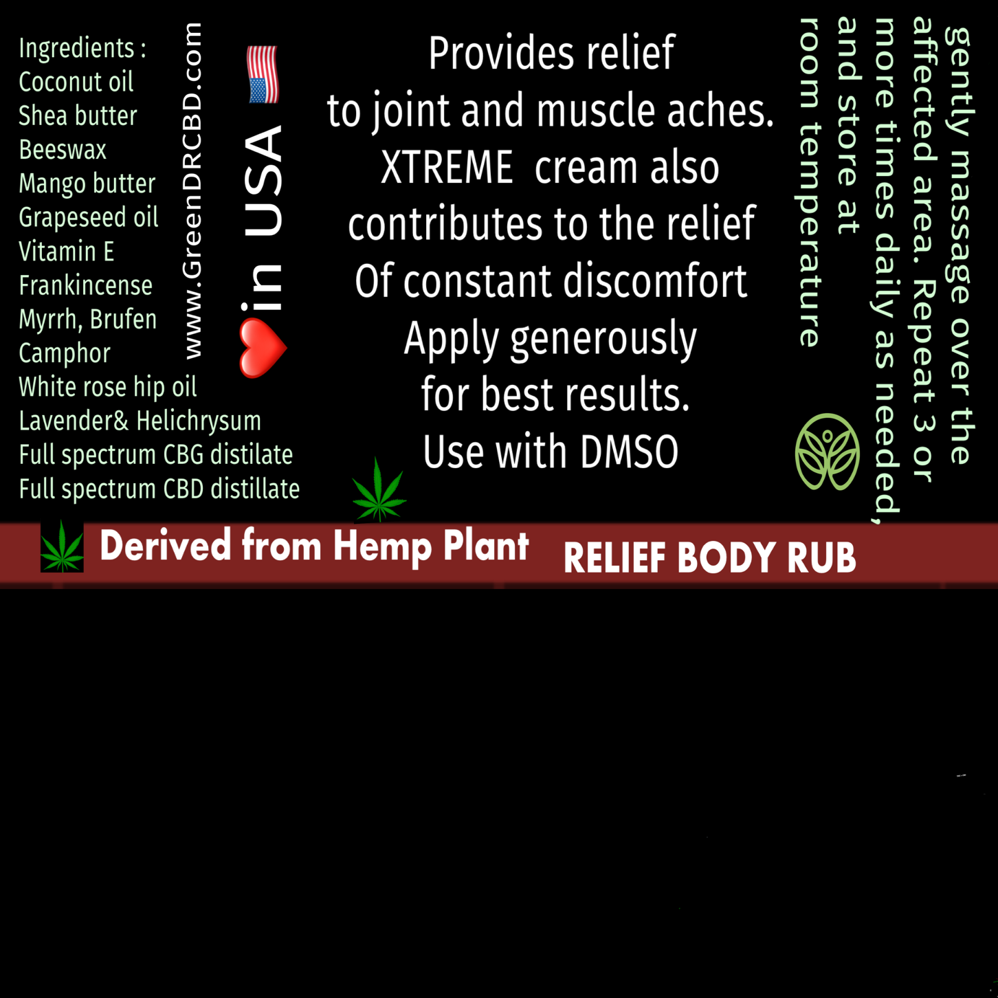 CBD XTREMEX  Relief Rub 4000mg CBD full spectrum - The Original Green DR CBD