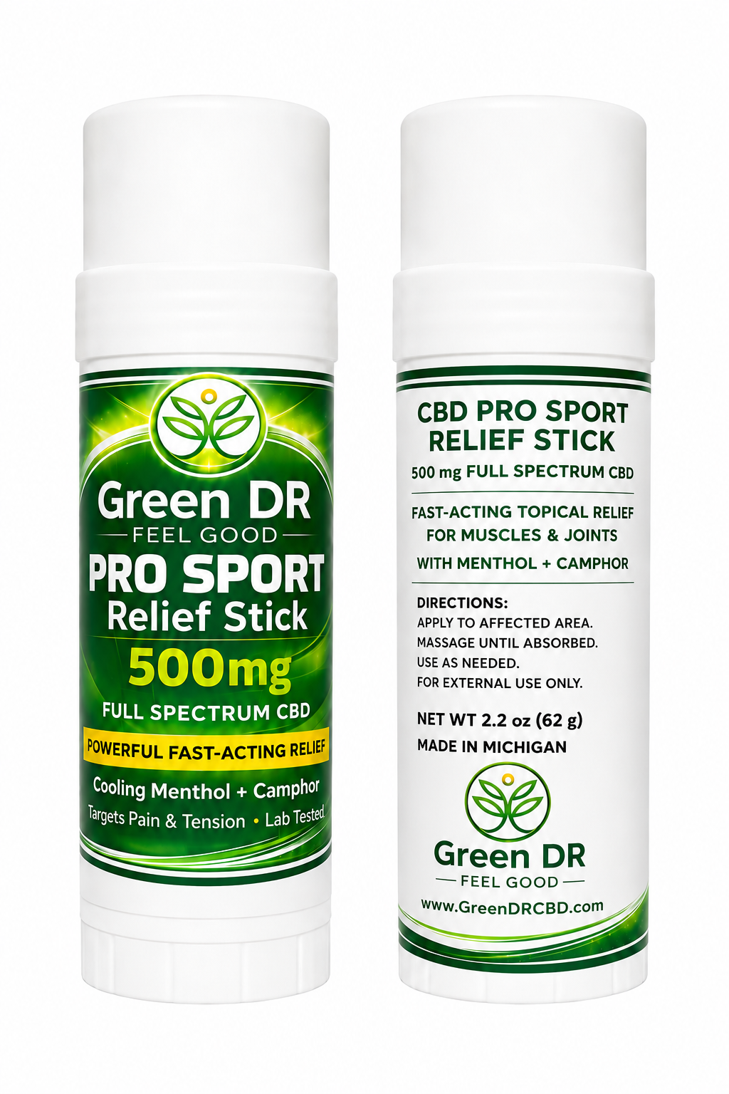 Green DR CBD Pro Sport Relief Stick 500mg Full Spectrum CBD topical pain relief stick