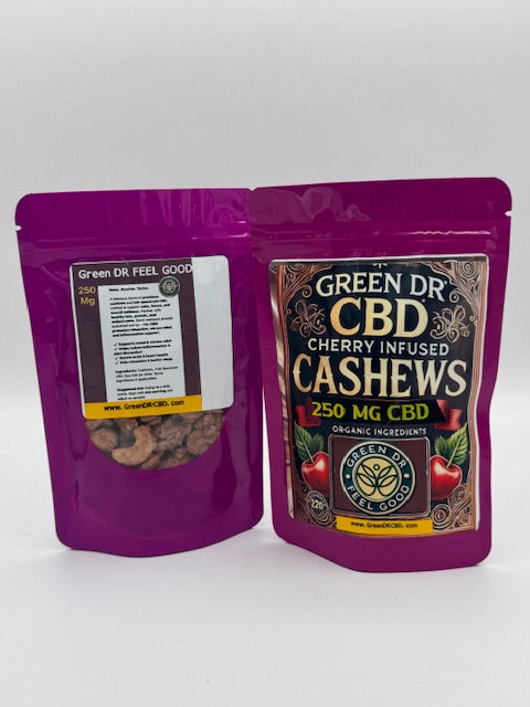 Green DR. CBD Cherry Infused Cashews 250mg - Front and Back Packaging
