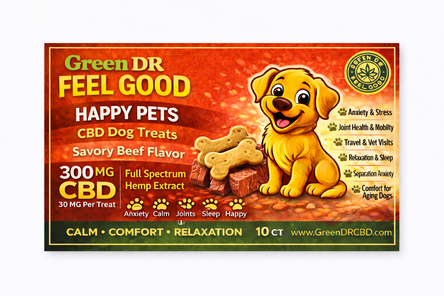CBD Dog Treats With Beef For Calming Anxiety and Joint Pain Relief 300 mg Green Dr CBD 
