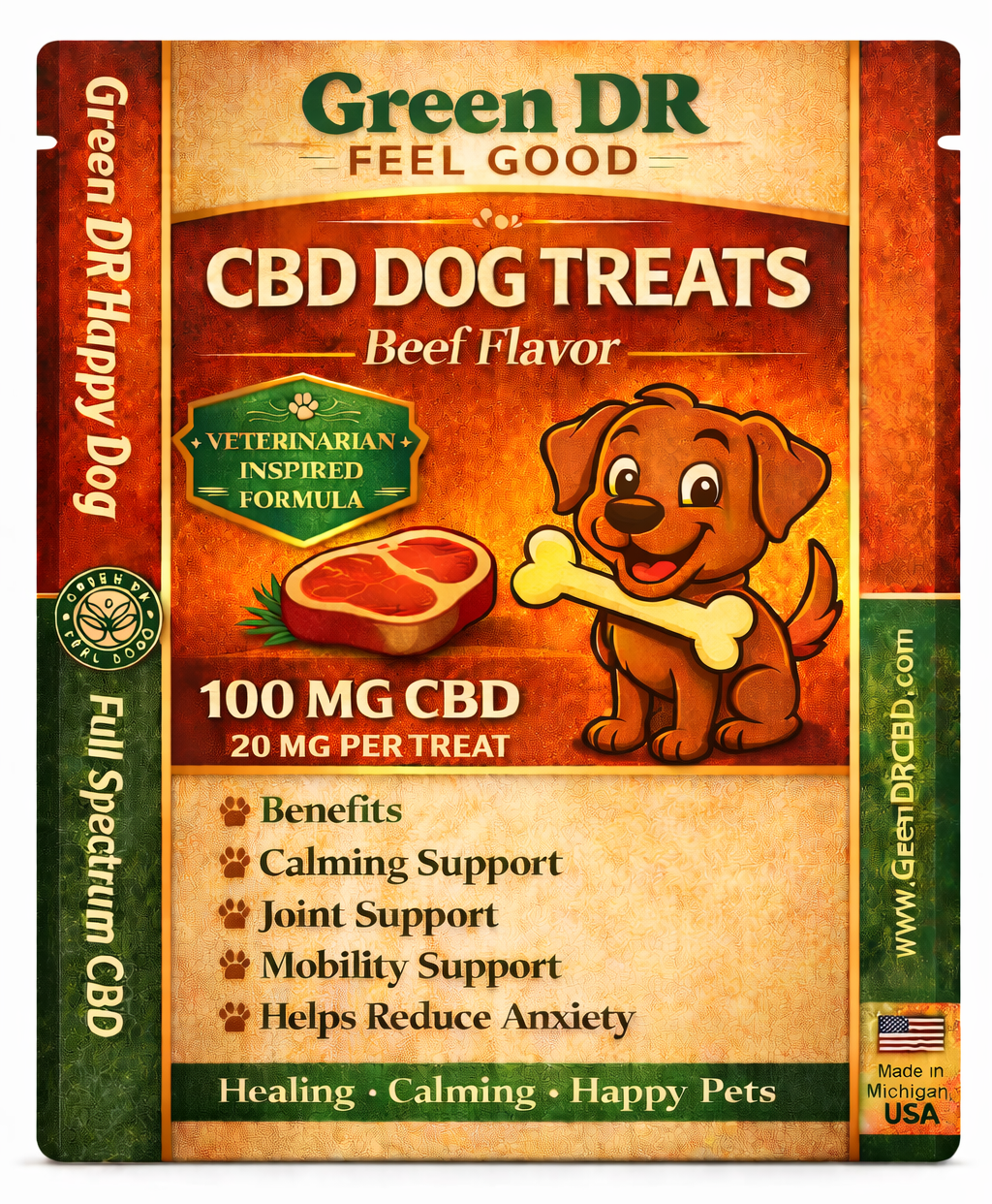 CBD Dog Treats With Beef For Calming Anxiety and Joint Pain Relief 100 mg Green Dr CBD 