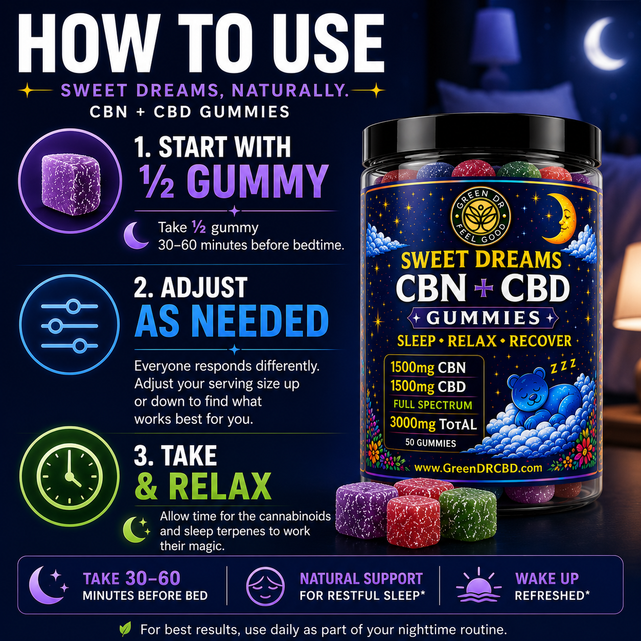 CBN + CBD Sweet Dreams Gummies - Deep, Restorative Sleep Support