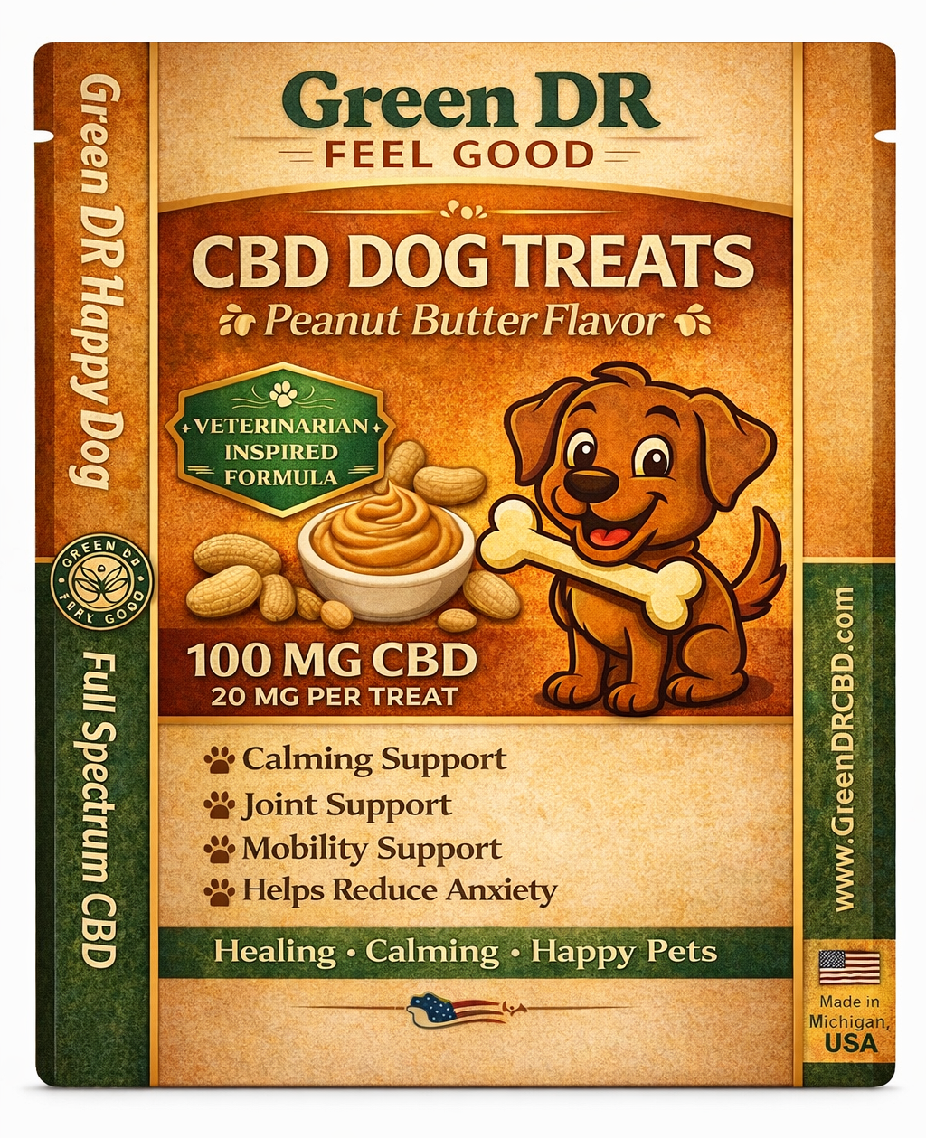  CBD Dog Treats with Peanut Butter for Anxiety and Joint Relief 100 mg Green DR CBD