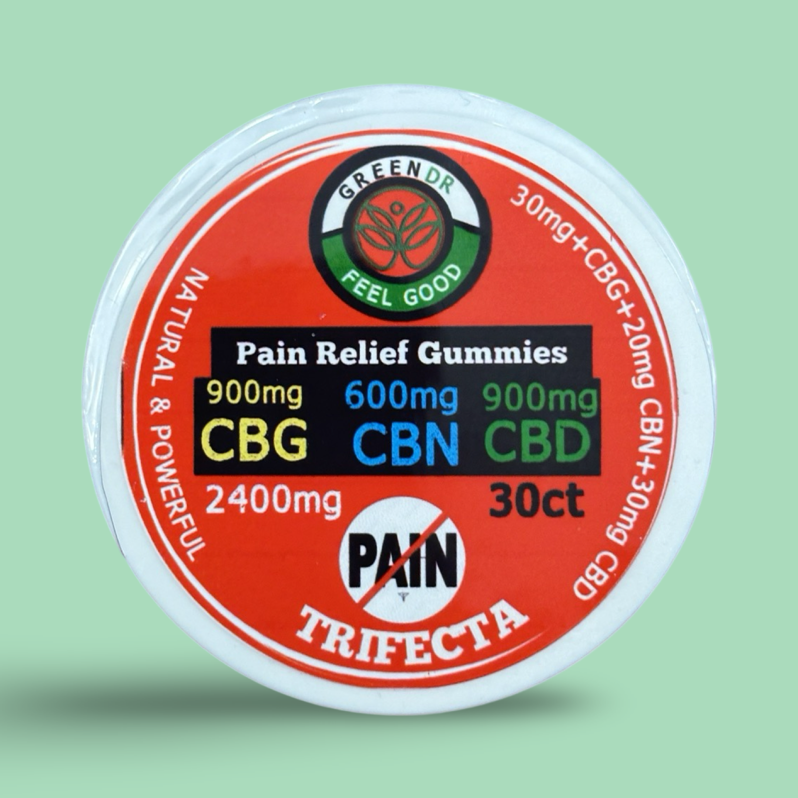 Green DR Trifecta CBD CBG CBN  Pain Relief Gummies jar High Potency Hemp gummies