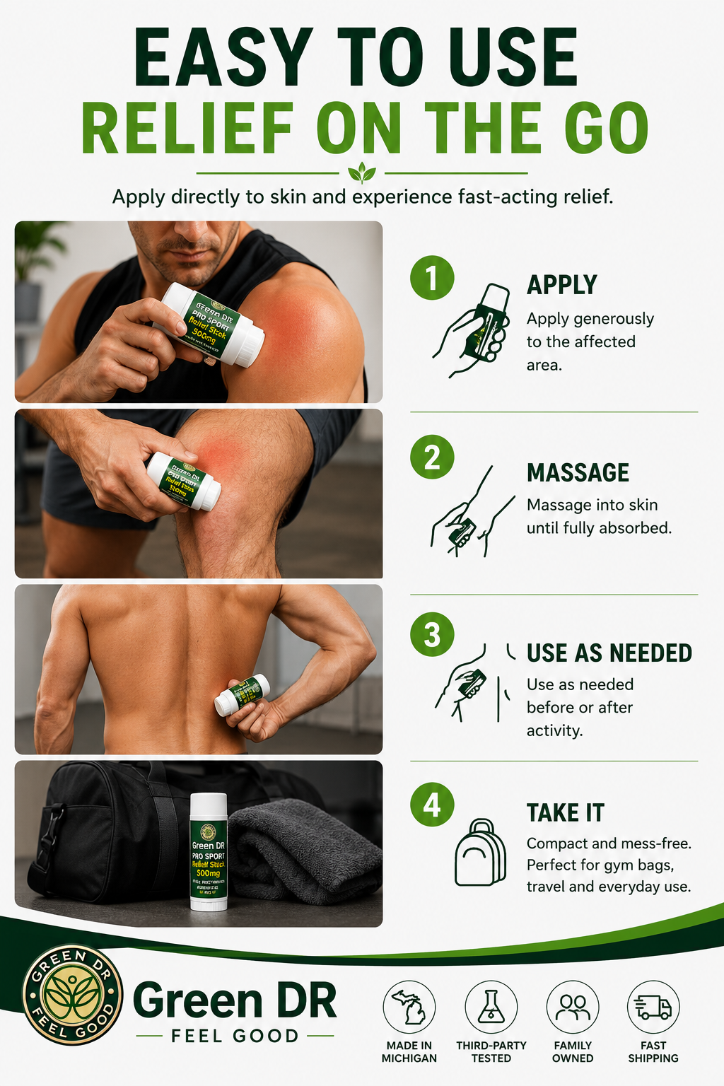 How to use Green DR CBD Pro Sport Relief Stick for targeted muscle and joint comfort